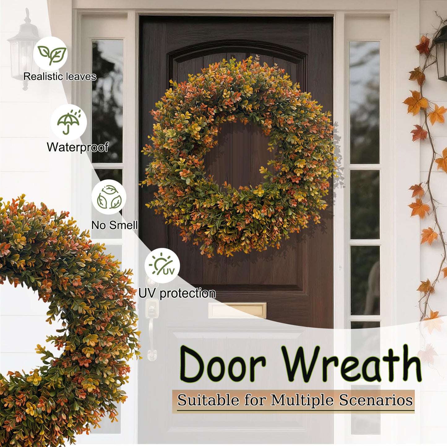 Thanksgiving Boxwood Wreath Door Hanging Porch Home Fireplace Hanging Decorative Wreath