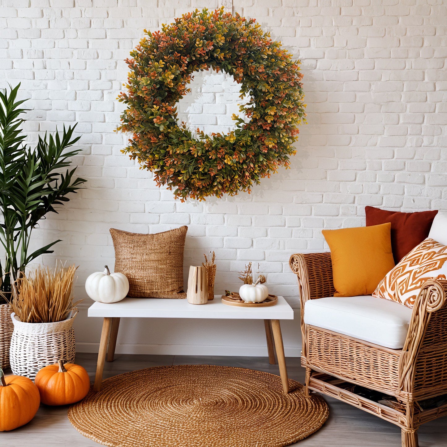 Thanksgiving Boxwood Wreath Door Hanging Porch Home Fireplace Hanging Decorative Wreath